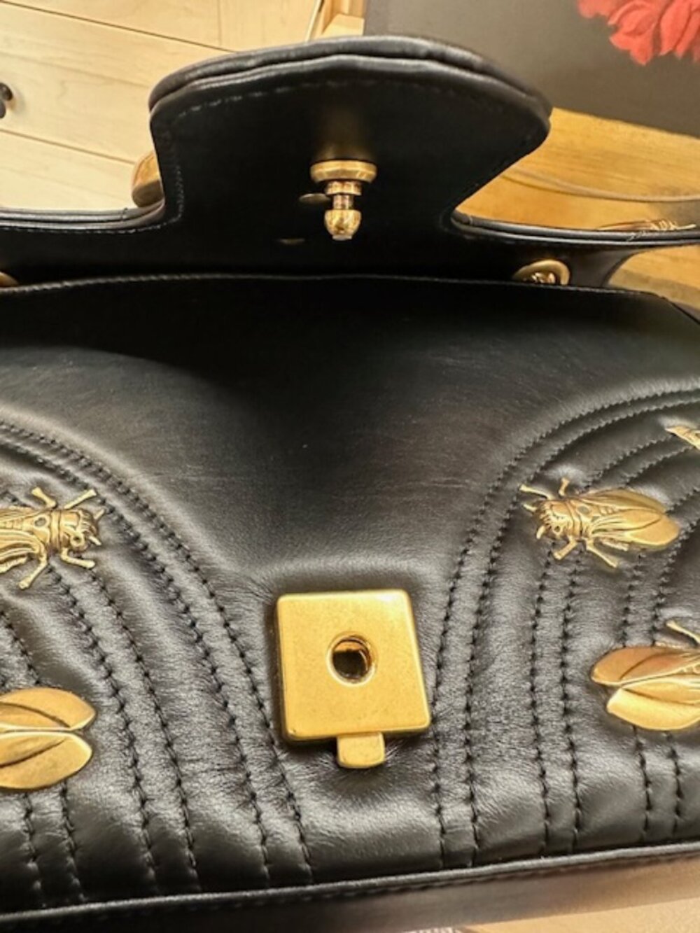 Gucci GG Marmont Medium Insect Black Matelassé Purse - Picture 11 of 16